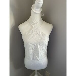 NWT Abercrombie &‎ Fitch White Linen-Blend Halter Ruched Back Top Large